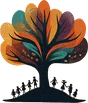 A painted tree with children holding hands beneath it